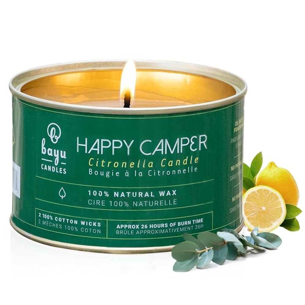 Bayu Candles Happy Camper Citronella Candle NWT